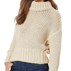 Free People My Only Sunshine Beige Cotton Blend Chunky Knit Pullover Sweater